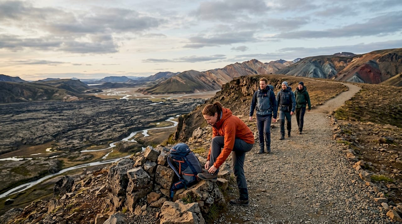 Senderismo en grupo por los impresionantes paisajes volcánicos de Islandia