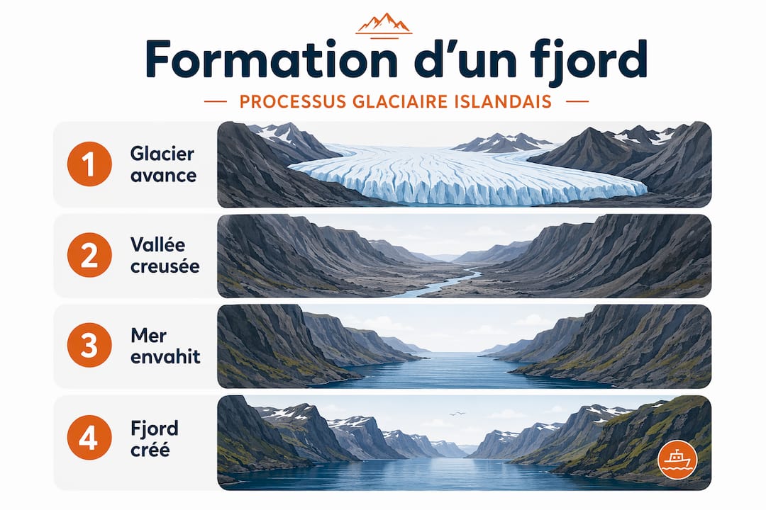 Infographie : les grandes étapes de la formation des fjords en Islande