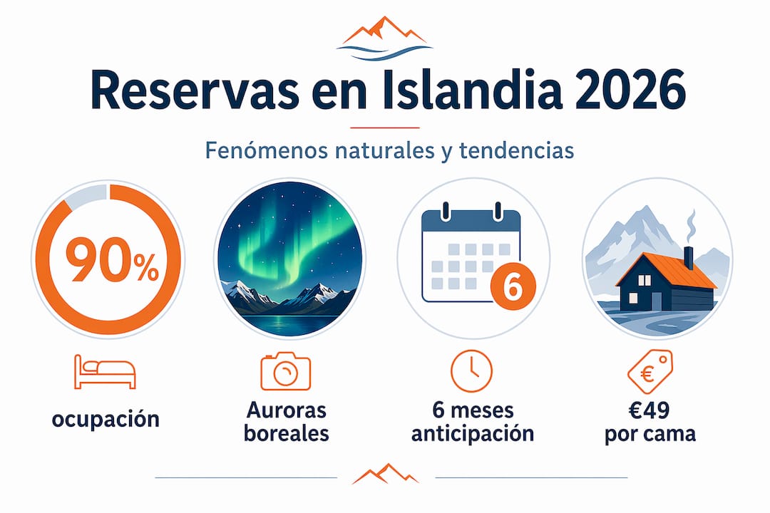 Descubre en esta infografía cómo evolucionan las reservas y cuáles son las principales tendencias en hostales de Islandia.