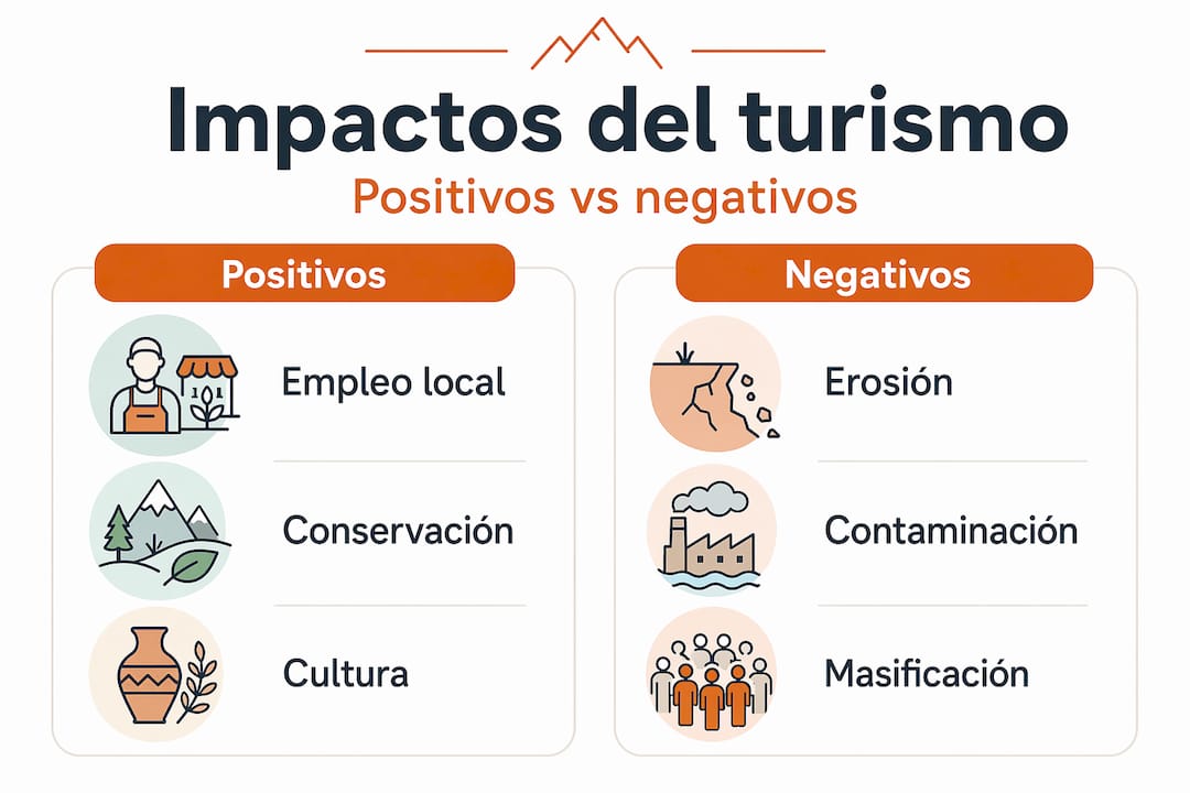 Infografía que muestra las ventajas y desventajas del turismo