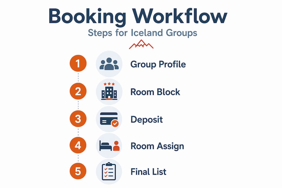 Infographic showing Iceland group booking workflow steps
