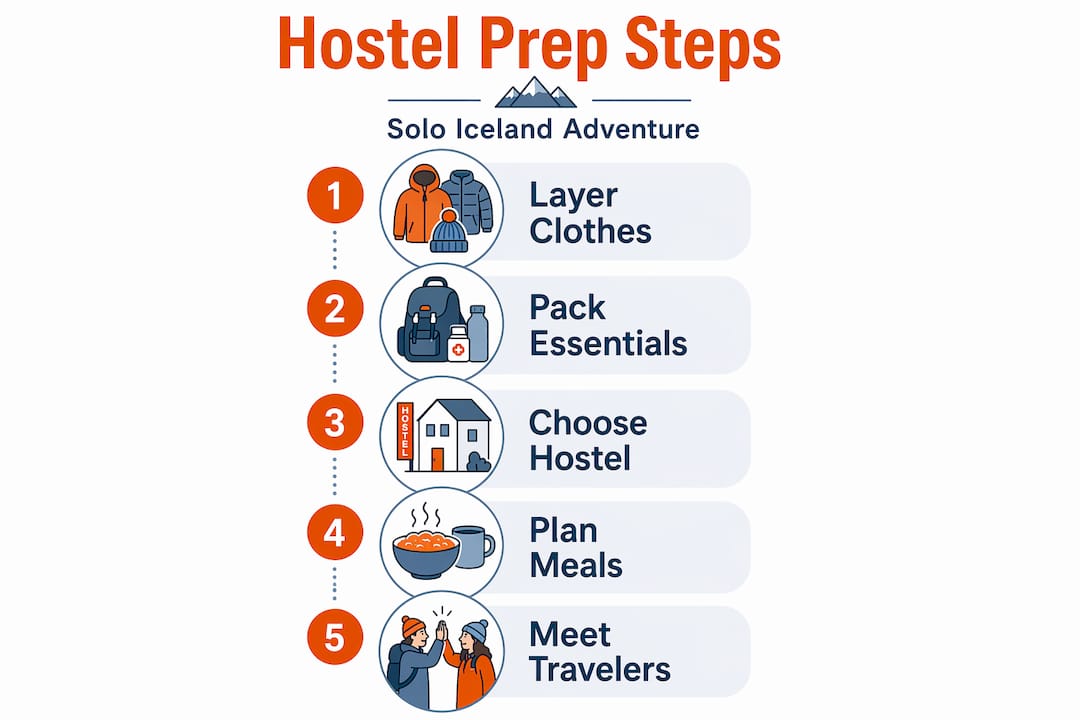 Infographic illustrating solo hostel prep steps