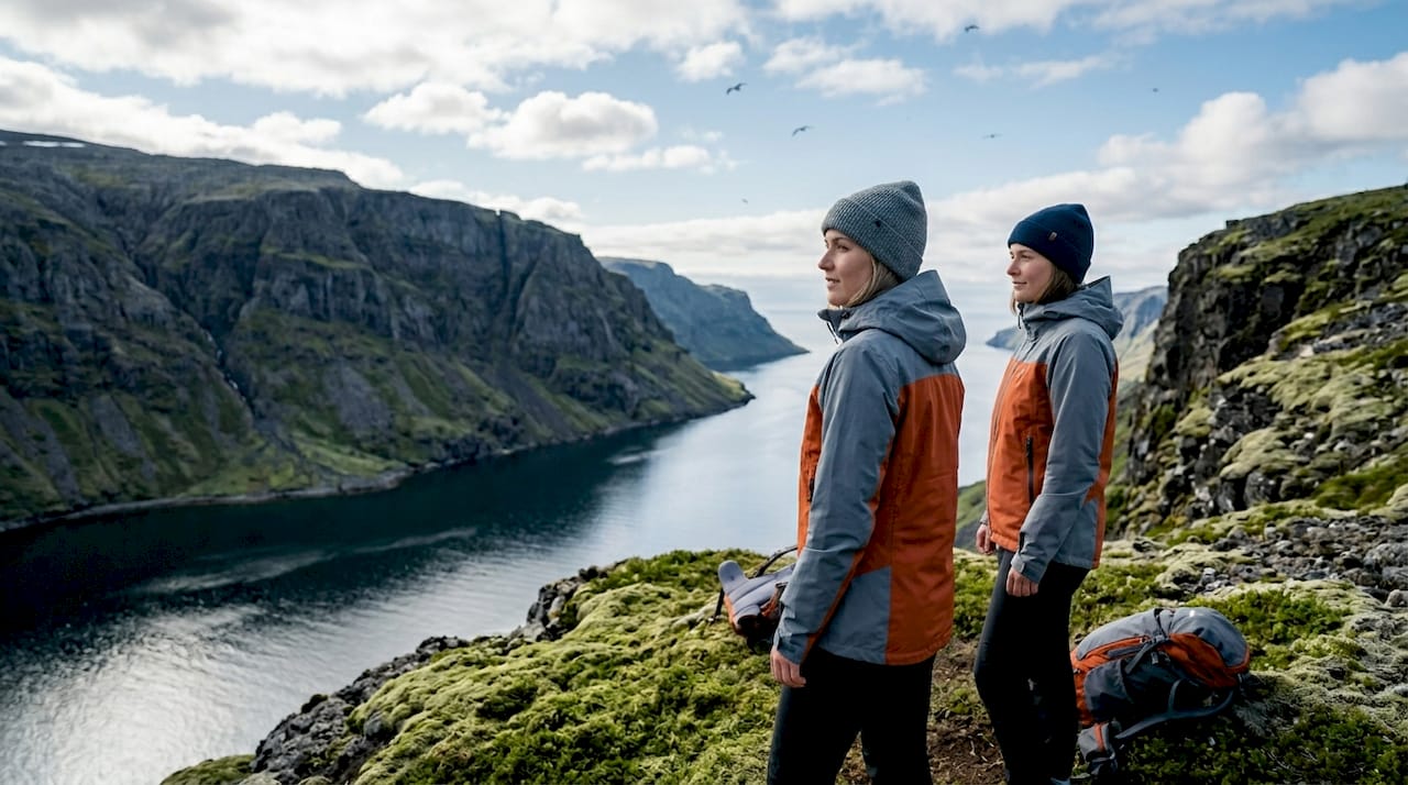 Hikers viewing Fjardargljufur canyon in Iceland