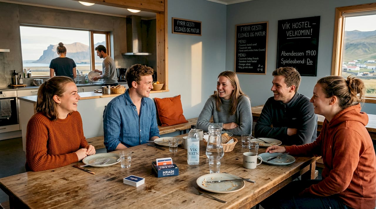 Gemeinsames Kochen und Essen in der Hostel-Küche – hier trifft man neue Leute, tauscht Rezepte aus und genießt zusammen eine entspannte Mahlzeit.