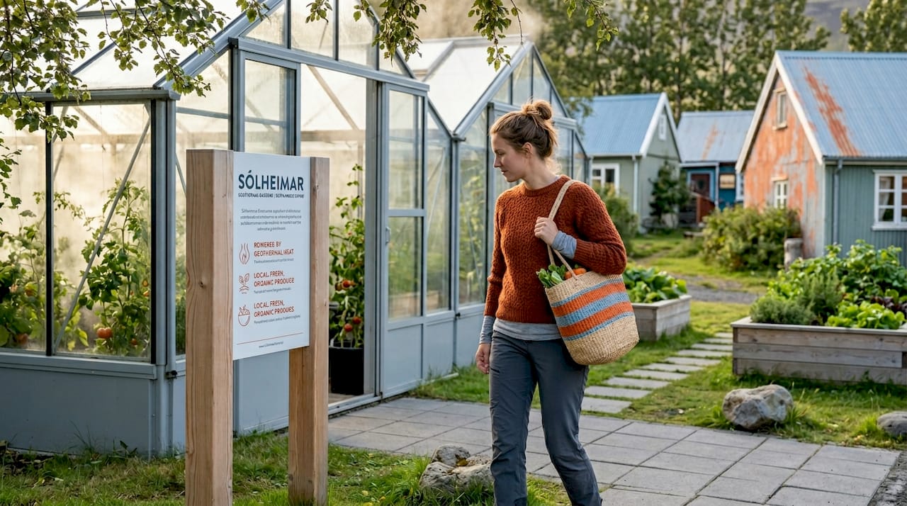 Visitor explores Sólheimar ecovillage greenhouses