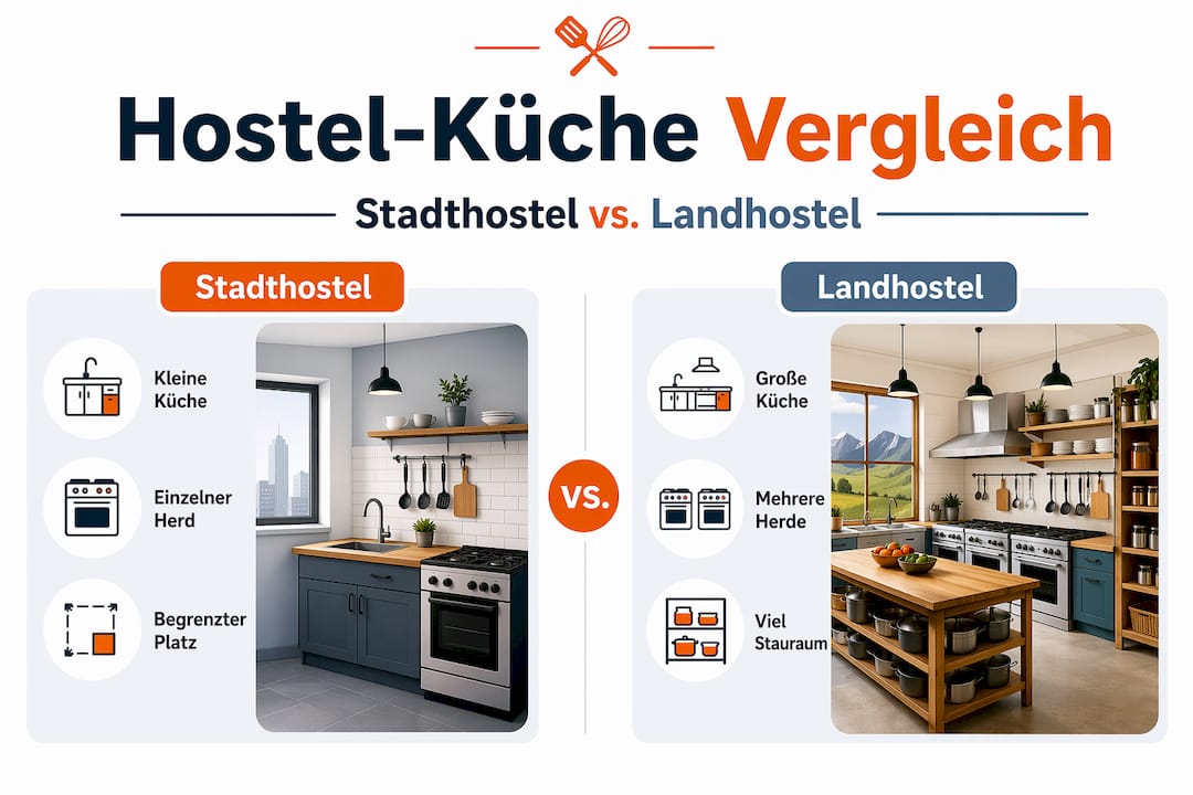 Übersicht: Küchenausstattung im Stadt- und Landhostel auf einen Blick