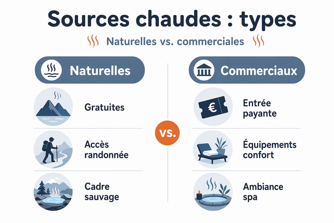 Infographie : les sources thermales naturelles et les bains commerciaux