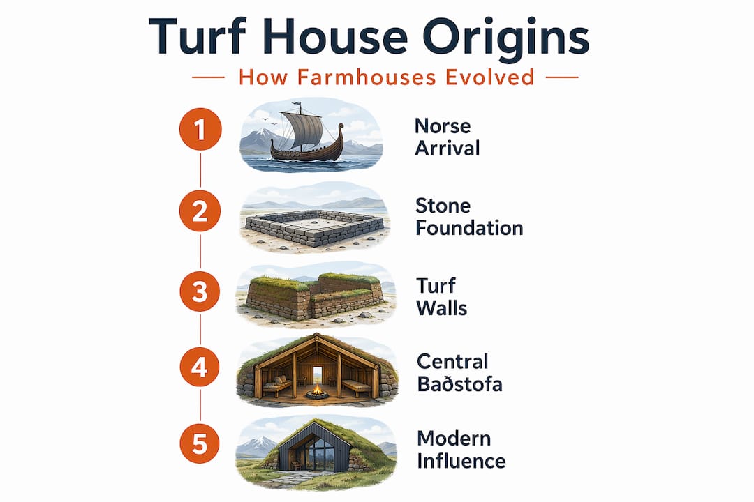 Infographic showing evolution of Icelandic turf houses