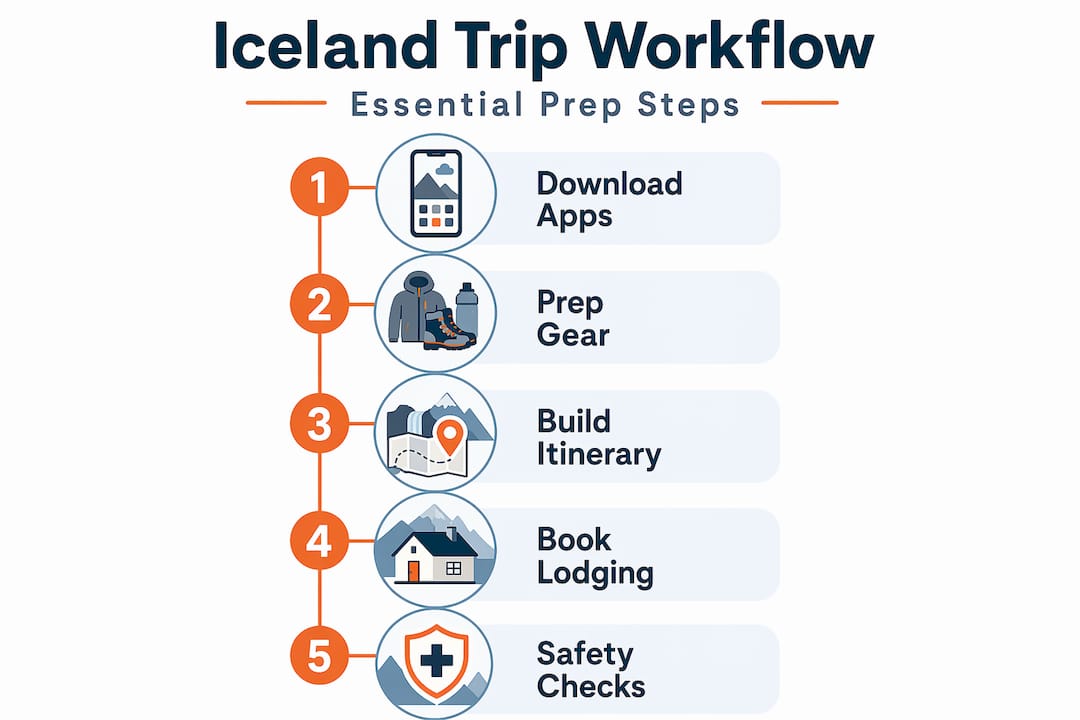 Infographic showing Iceland travel planning workflow steps