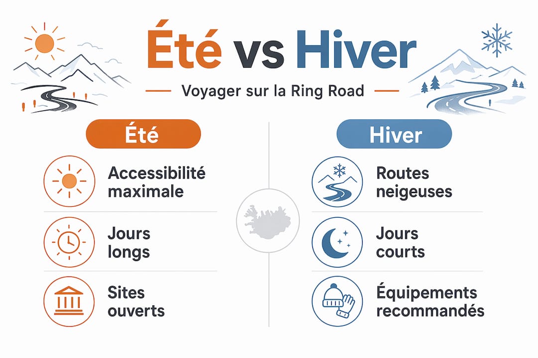 Infographie : le Ring Road à travers les saisons, été vs hiver