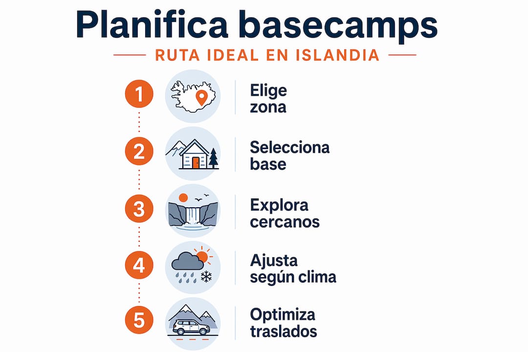 Infografía con el paso a paso para organizar tus basecamps en Islandia