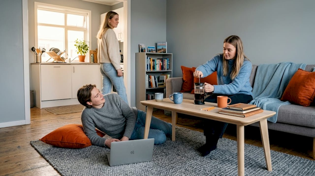 Roommates relaxing in shared living room