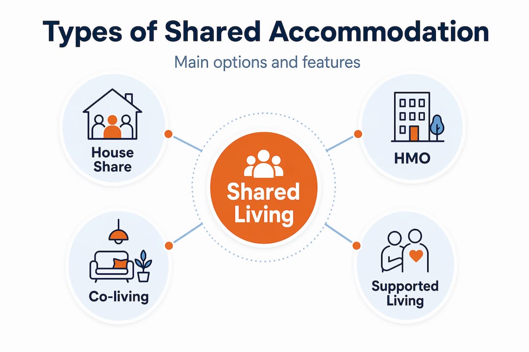 Hierarchy infographic showing shared accommodation types