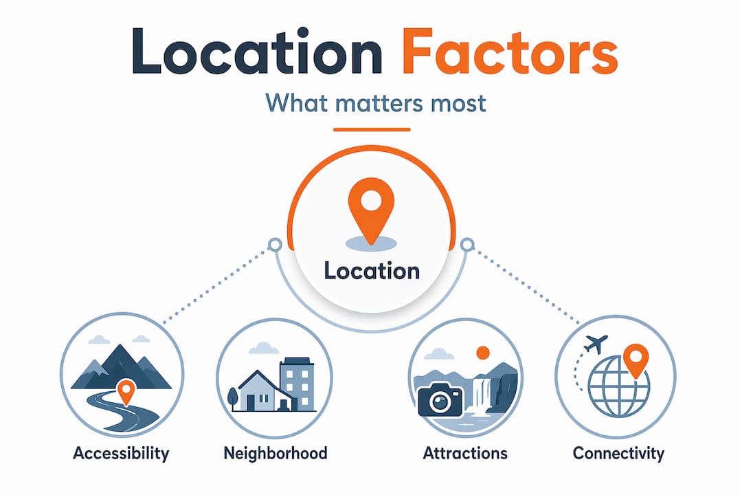 Infographic showing key accommodation location factors
