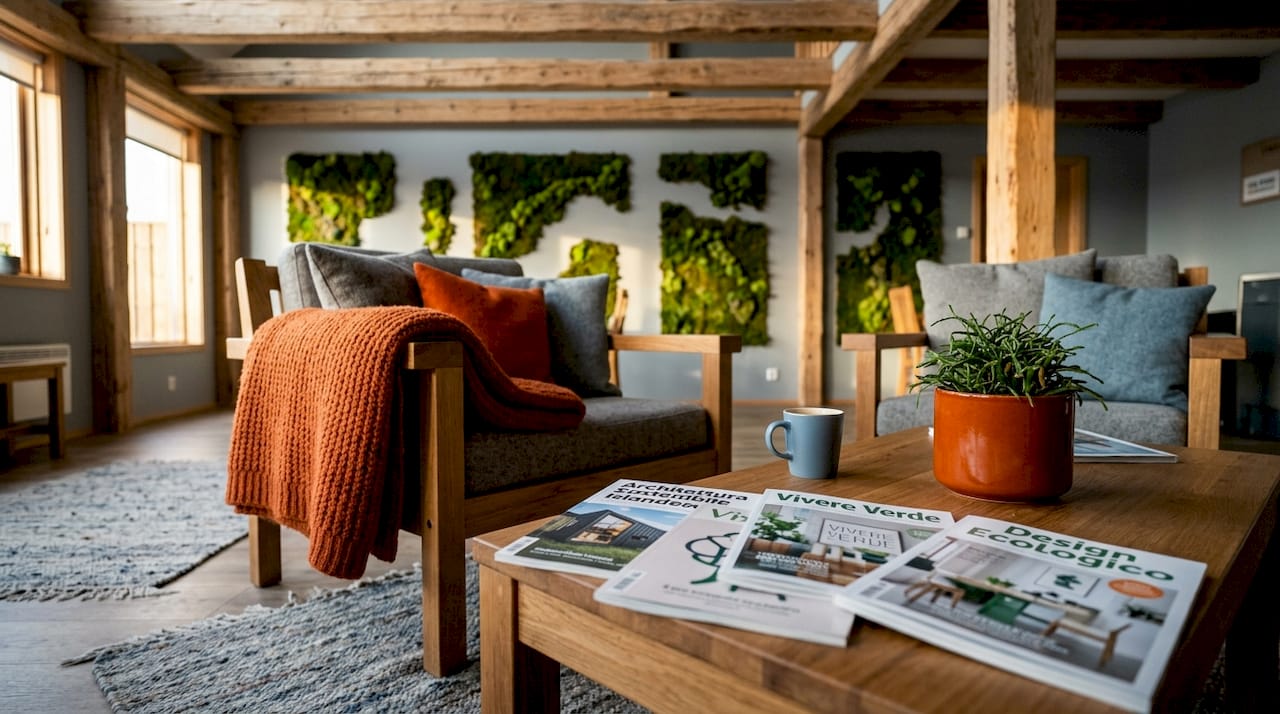 Ambienti interni eco-friendly con arredi in materiali naturali, ispirati allo stile islandese.