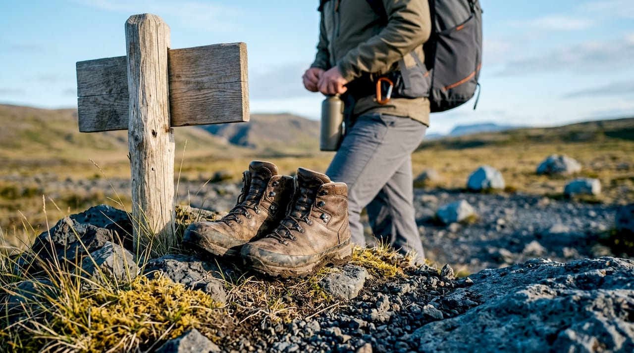 Scarponi da trekking lungo i sentieri islandesi, nel pieno rispetto del diritto di accesso alla natura (Almannaréttur).