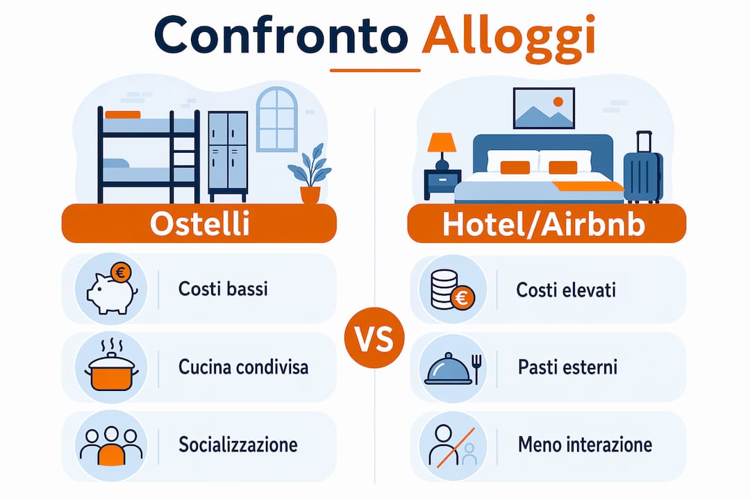 Infografica: differenze di costi e servizi tra ostelli e hotel