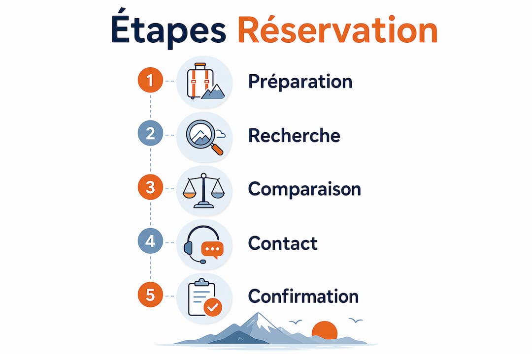 Infographie présentant les différentes étapes pour réserver une auberge de jeunesse en groupe
