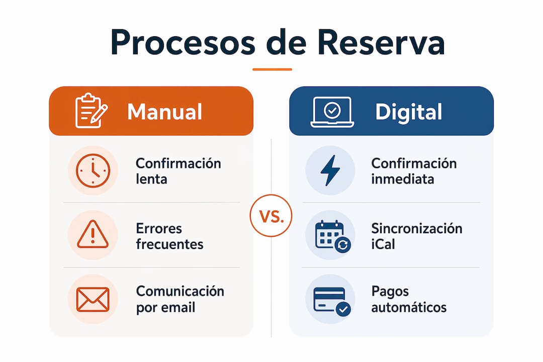 Infografía que muestra las diferencias entre las reservas tradicionales y las digitales en hostales
