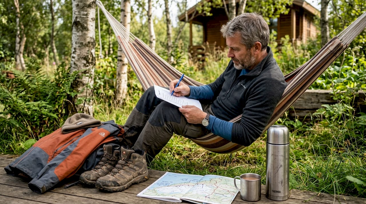 Viaggiatore alle prese con la lista delle cose da portare per un viaggio lungo la Costa Sud
