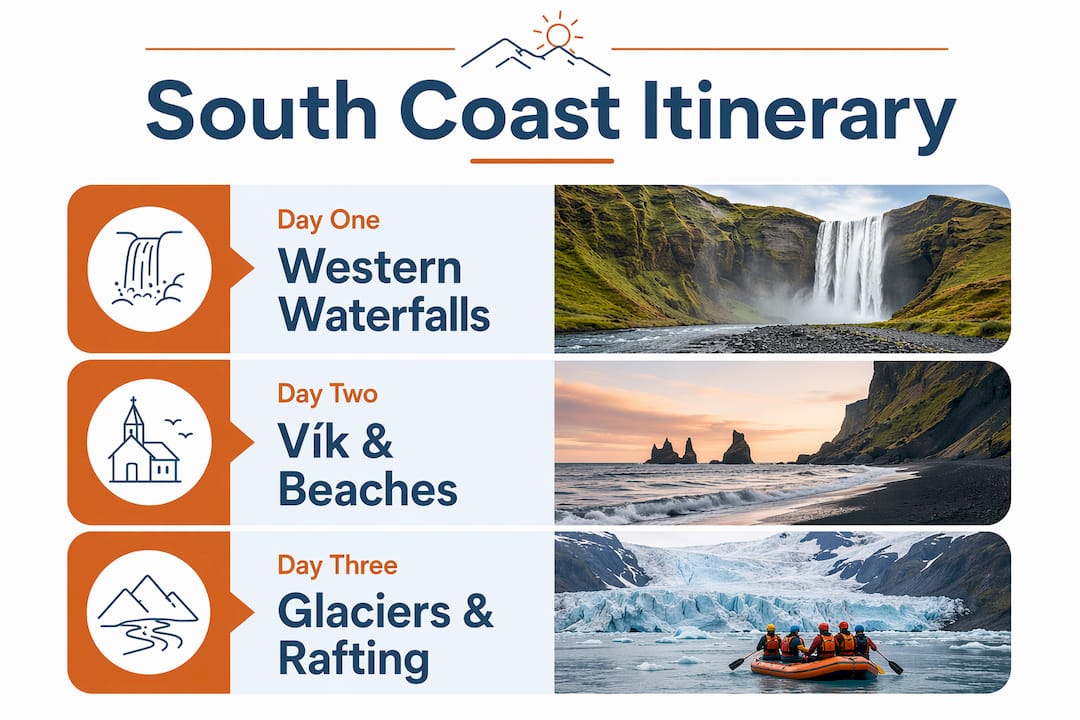 Infographic of South Coast itinerary by day