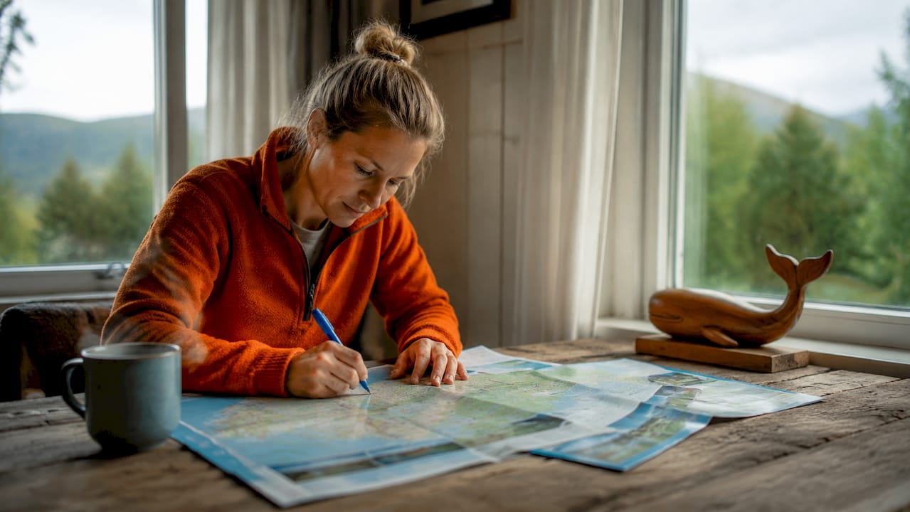Traveler planning South Coast itinerary with maps
