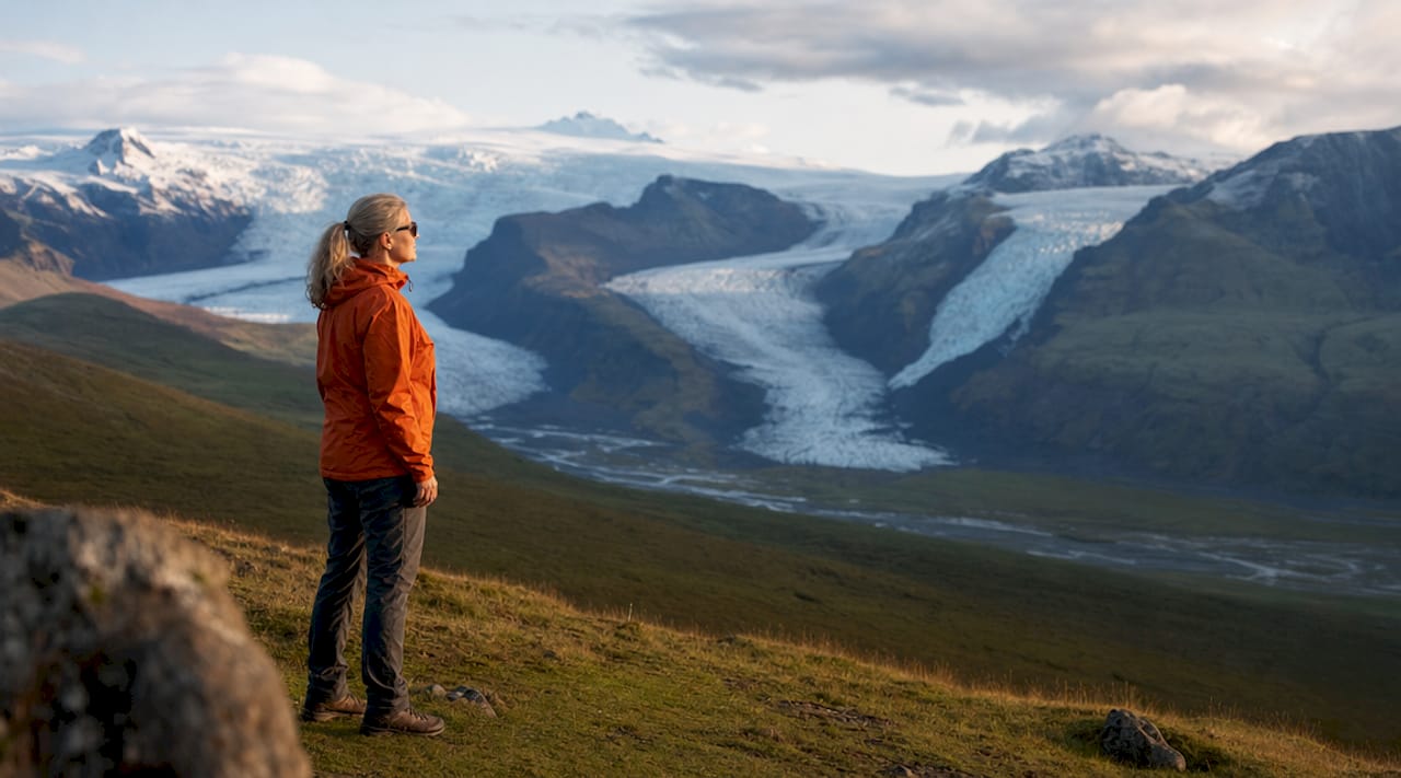 Geologist studying different Icelandic glaciers outdoors