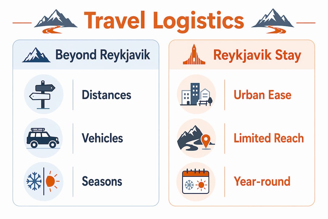Infographic comparing travel logistics beyond Reykjavik and city stay