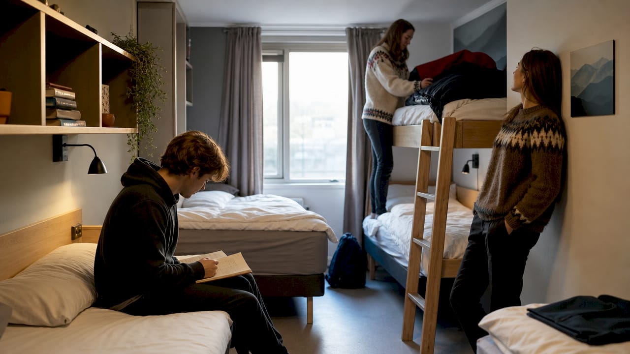 Jóvenes compartiendo habitación en un hostel moderno