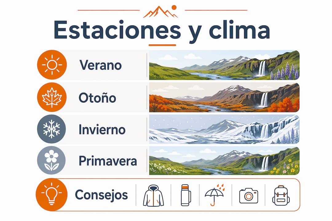 Infografía sobre cómo cambia el clima en Islandia a lo largo del año