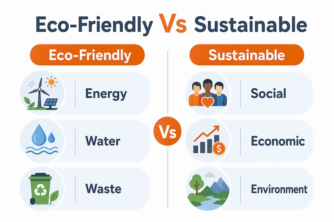 Infographic comparing eco-friendly and sustainable lodging