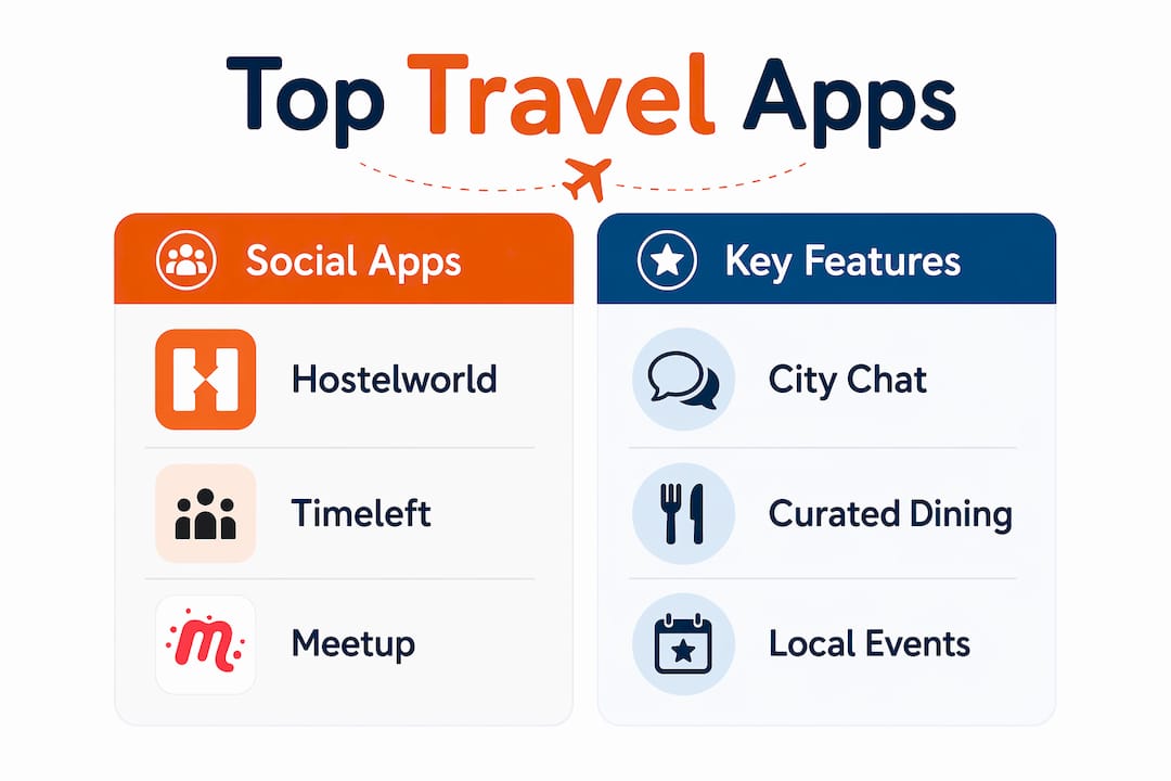 Infographic comparing top travel social apps and features