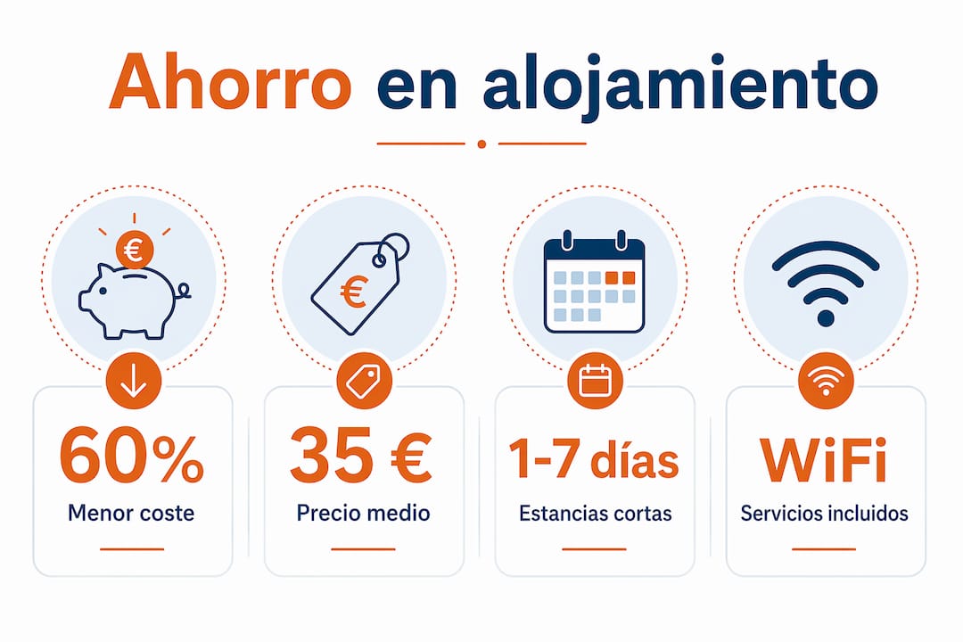 Infografía que destaca el ahorro y las ventajas de compartir alojamiento, acompañada de datos y cifras relevantes.