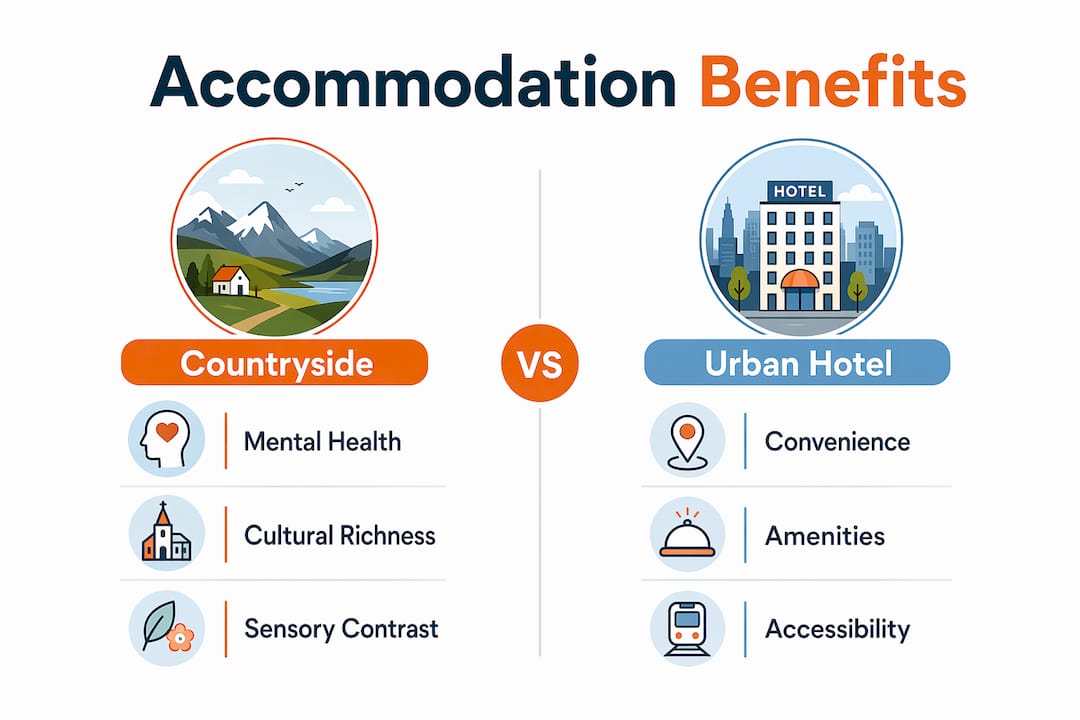 Infographic comparing countryside and urban hotel benefits