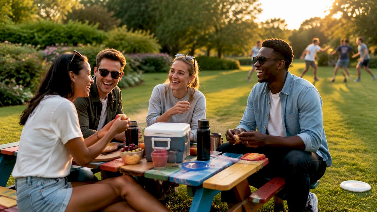 Travelers socializing in shared accommodation lounge