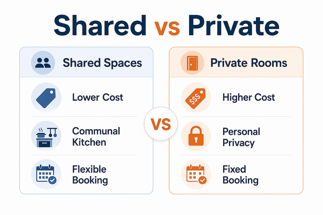 Infographic comparing shared and private accommodation benefits