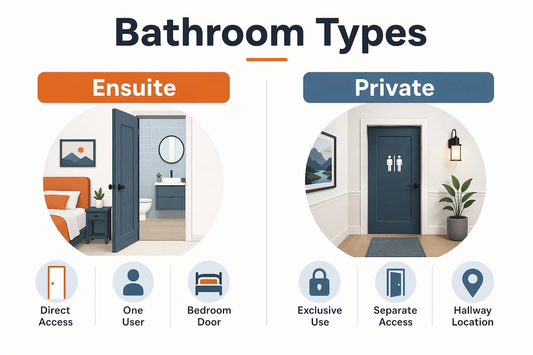 Infographic comparing ensuite and private bathrooms