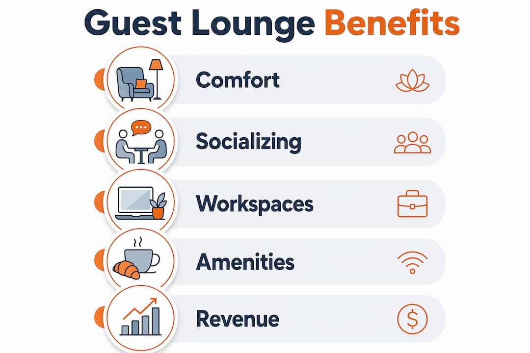 Infographic showing key guest lounge benefits