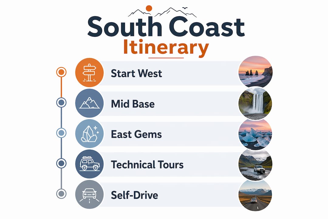 Infographic outlining South Coast itinerary steps