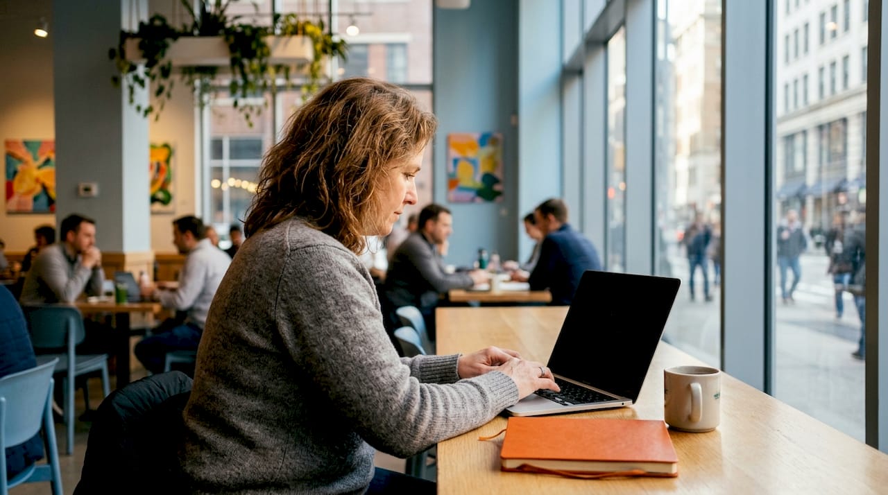 Remote worker in shared coworking loft