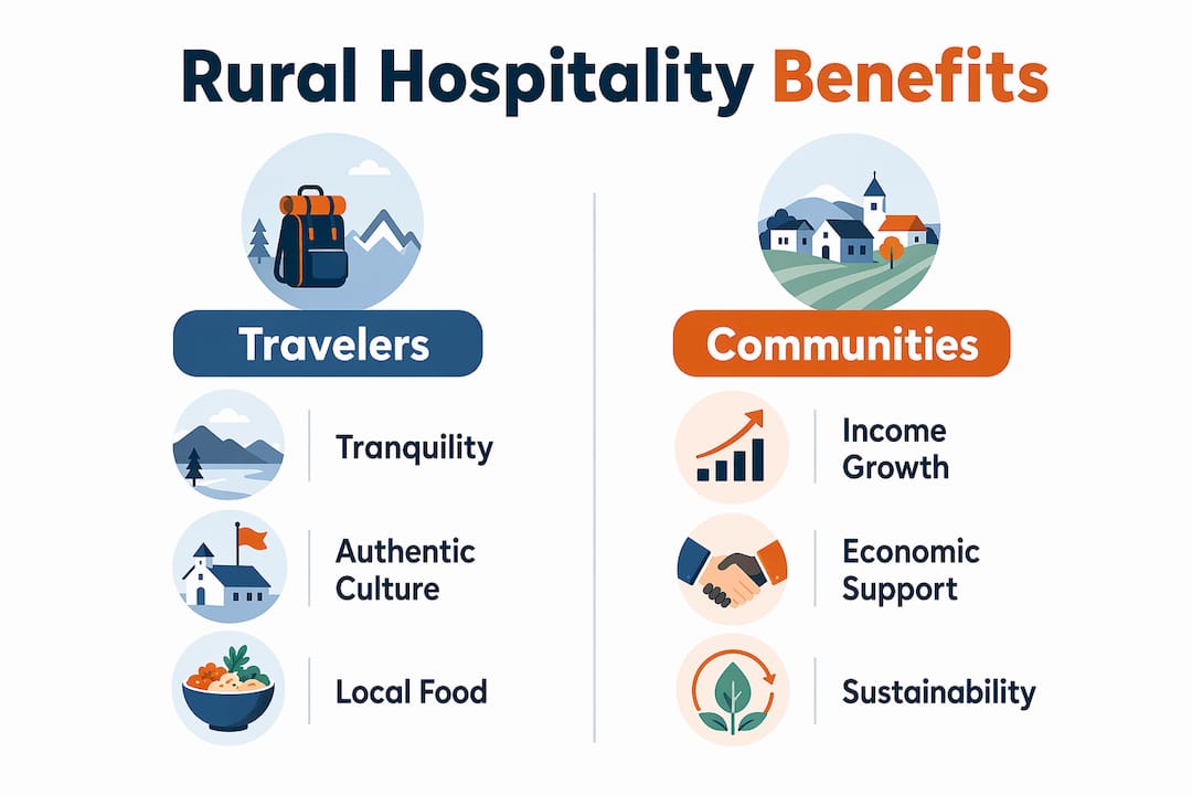 Infographic comparing rural hospitality benefits for travelers and local communities