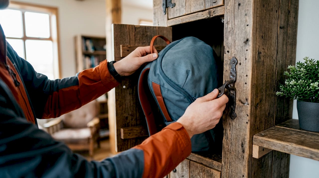 Soft backpack fitting in Iceland hostel locker