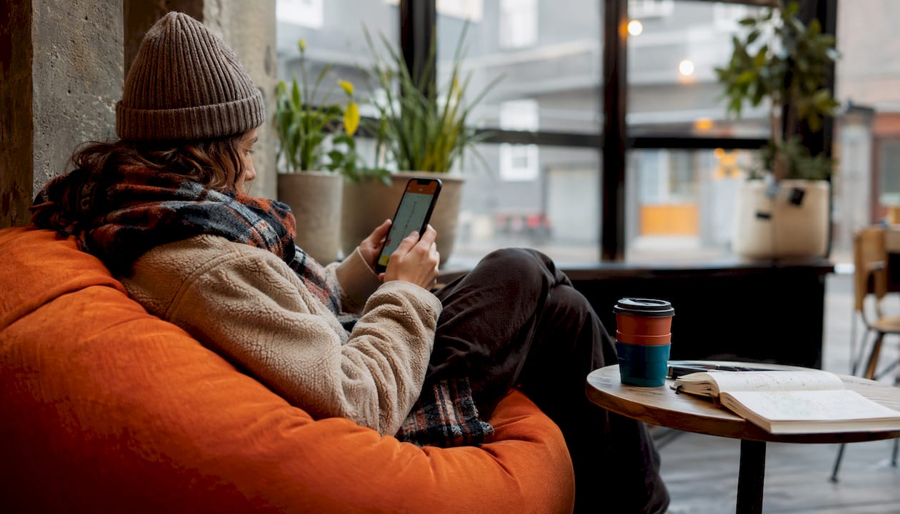 Traveler viewing offline map on smartphone