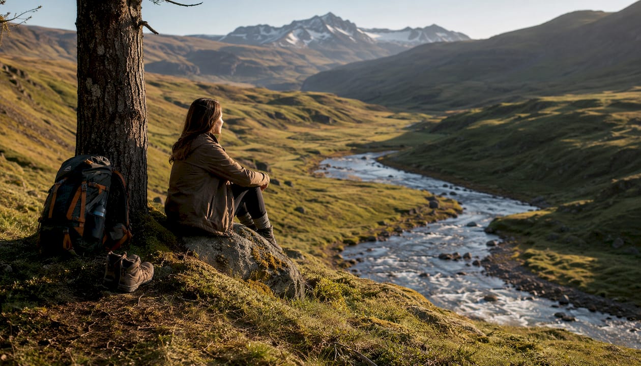 Solo traveler enjoying quiet nature in South Iceland