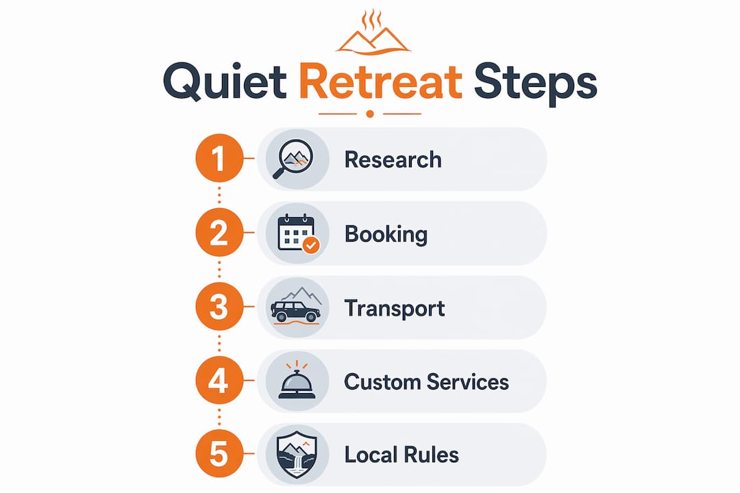 Infographic outlining steps to plan a quiet retreat in South Iceland