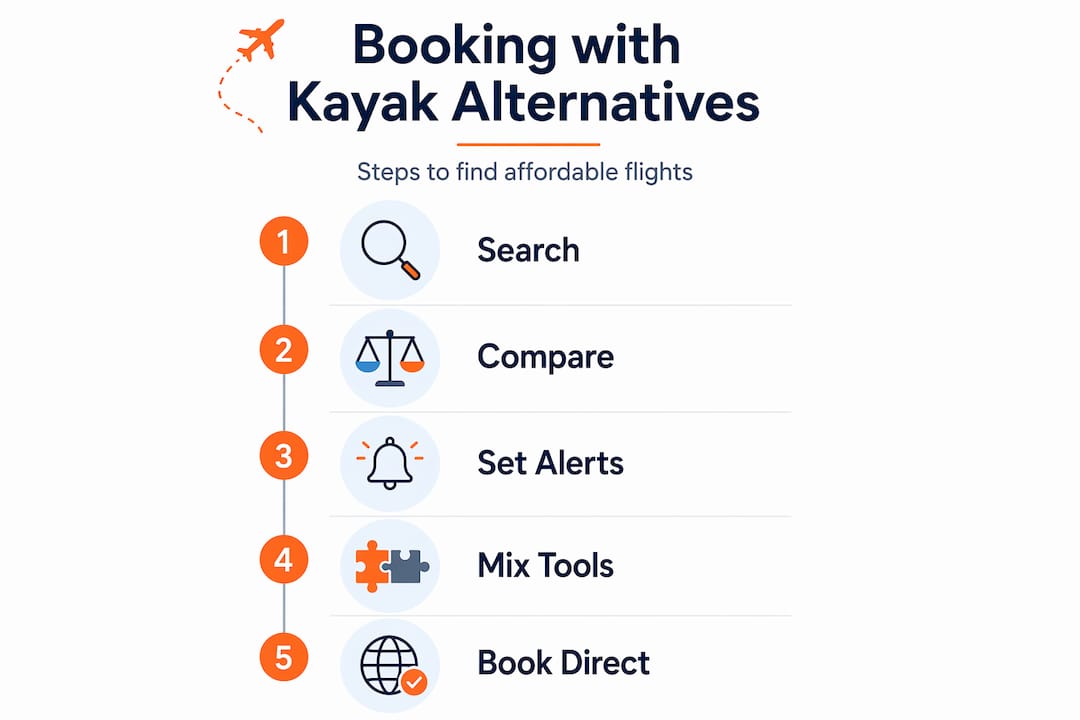 Infographic outlining steps to use Kayak alternatives