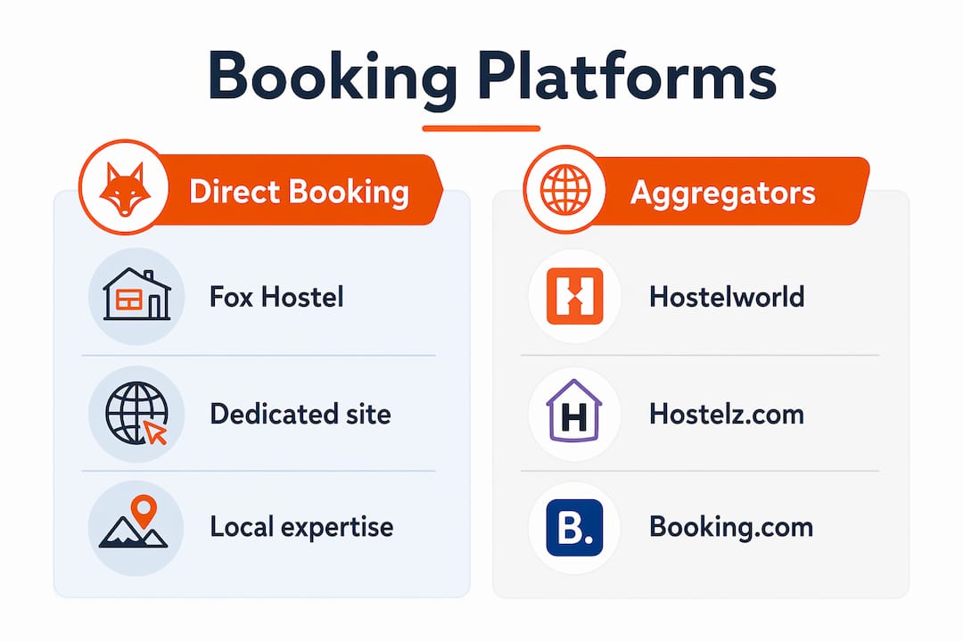 Infographic comparing direct booking and aggregator hostel platforms