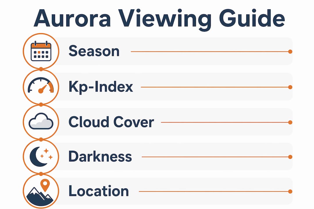 Infographic illustrating aurora viewing factors and season