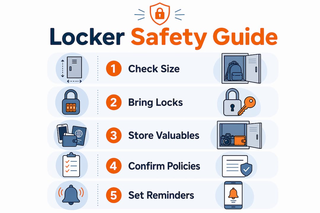 Infographic outlining hostel locker safety steps