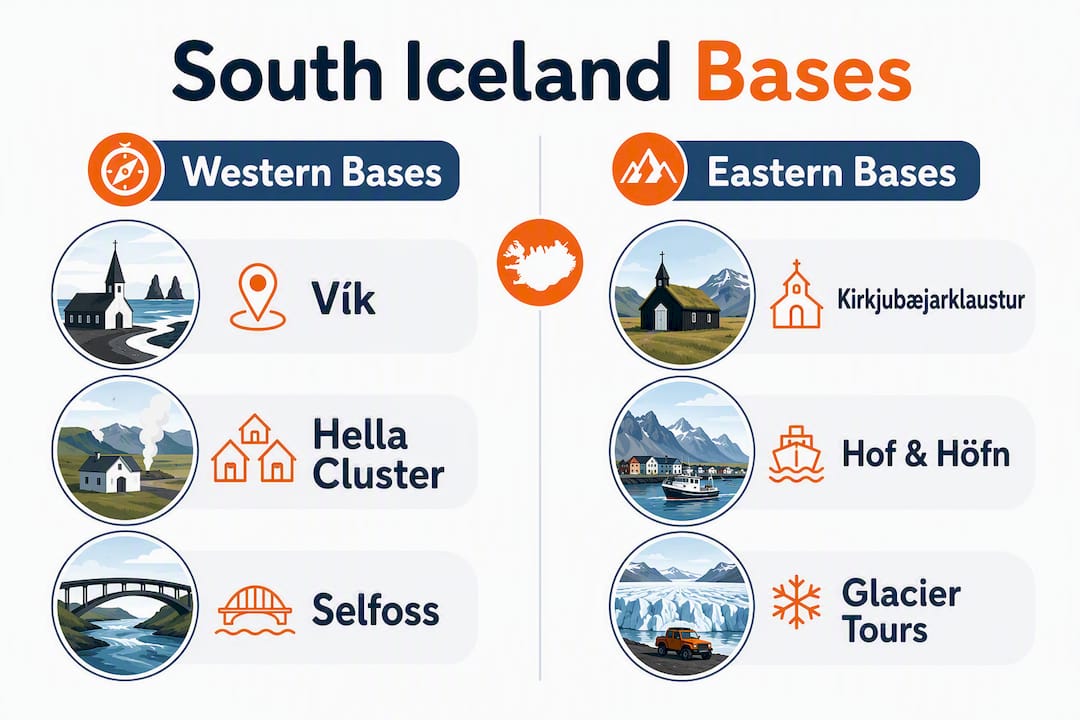 Infographic comparing South Iceland base towns